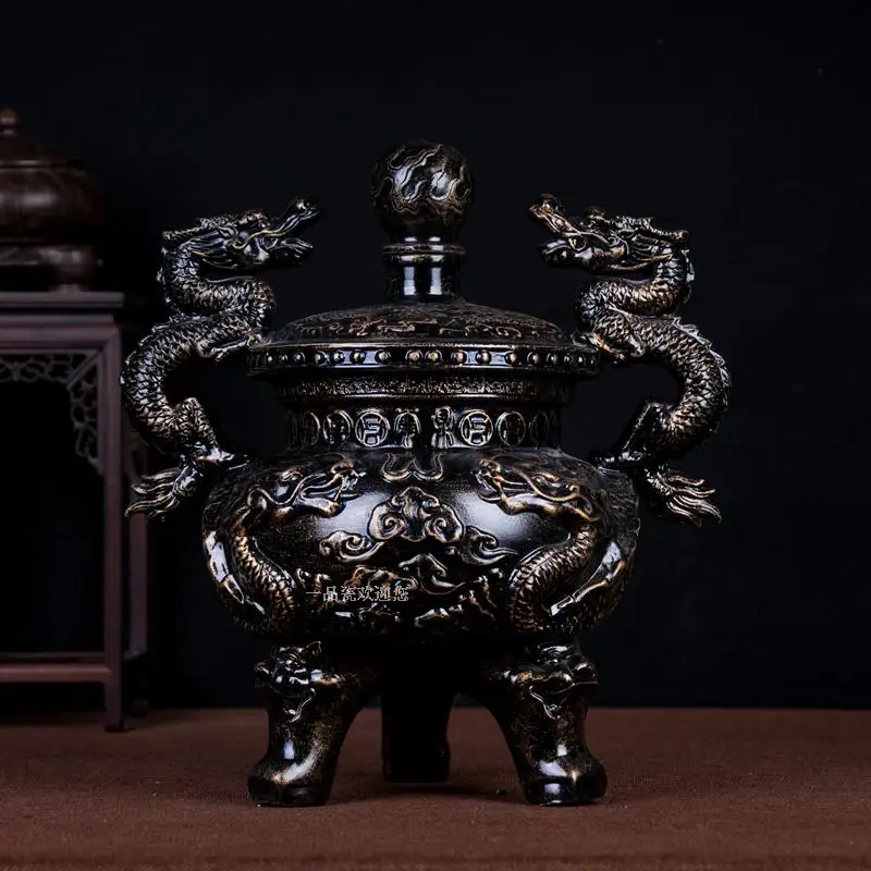 

Ssangyong Carved Kowloon Tripod Tripod Ceramic Sealed Wine Bottle Home Decor Jingdezhen Decorative Wine Jar Ornaments Room