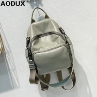 aodux 100 soft genuine cow leather calfskin women backpacks top layer nature cowhide dual function backpack one shoulder bags
