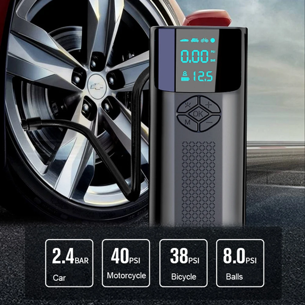 5000mAh Car Tire Inflator Auto Tyre Inflatable Pump Digital Electric Air Pump Compressor For Car Electric Motorcycle Ball Bike
