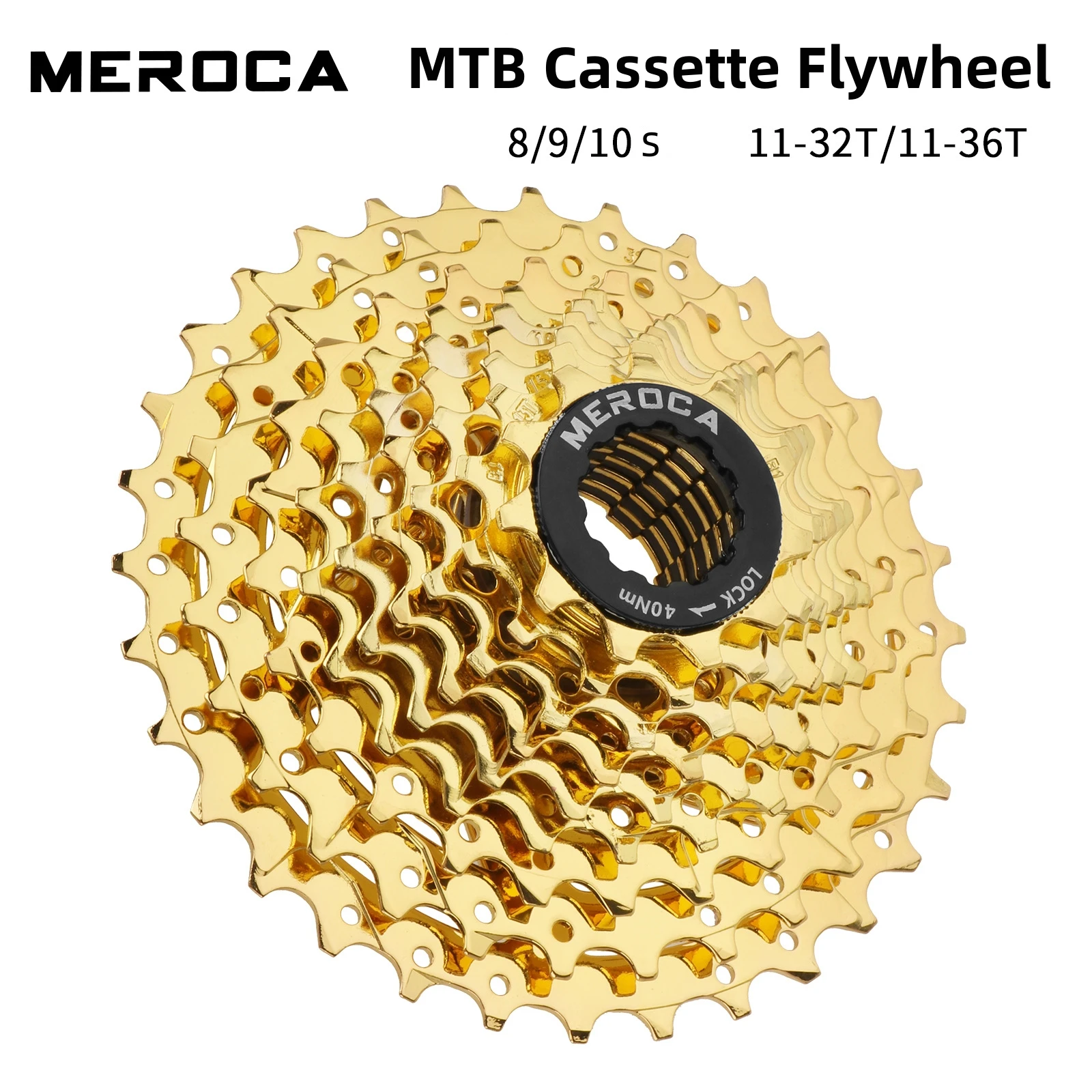 

MEROCA Mountain Bike Cassette Flywheel 8s 9s 10s Gold Rear Wheel Sprocket 11/13/15/17/21/24/28/32T