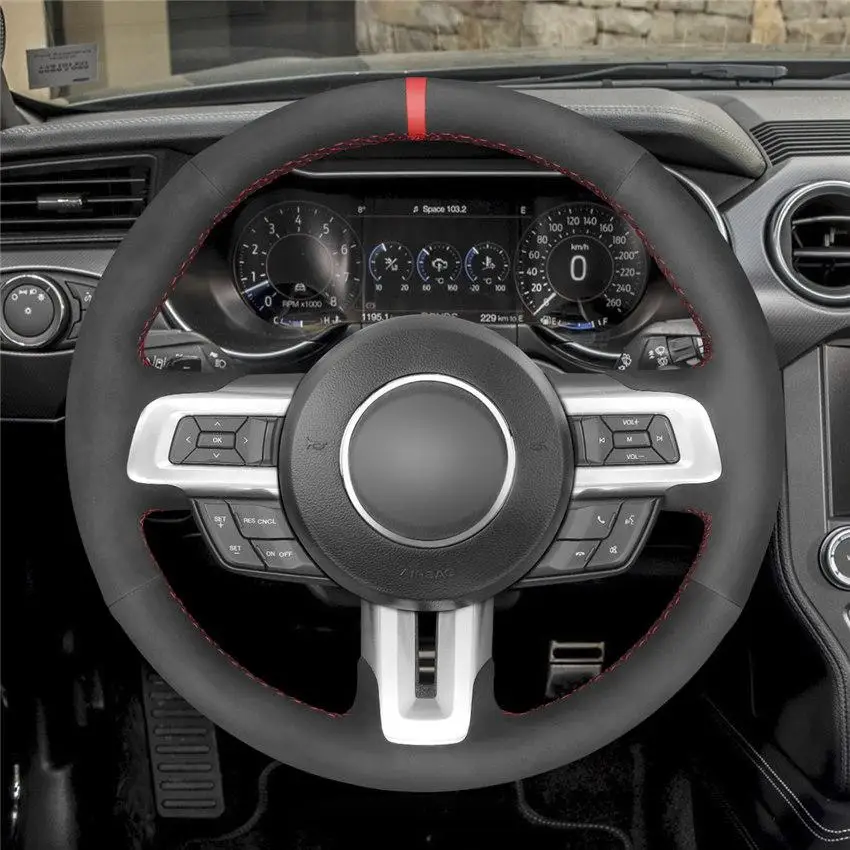

Hand-stitched Black Suede Red Marker No-slip Car Steering Wheel Cover For Ford Mustang 2015-2020 Mustang GT 2015-2020