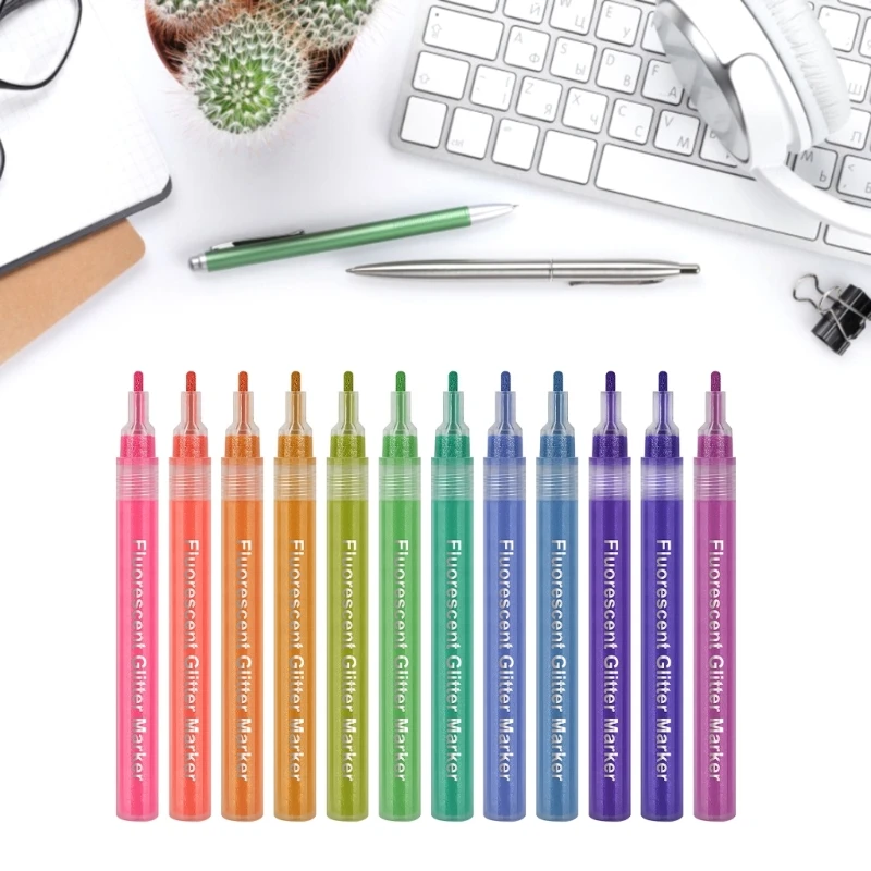 

CPDD 12 Pack Glitter Markers Fine Tip Highlighter Pens forAnime Illustrating Drawing