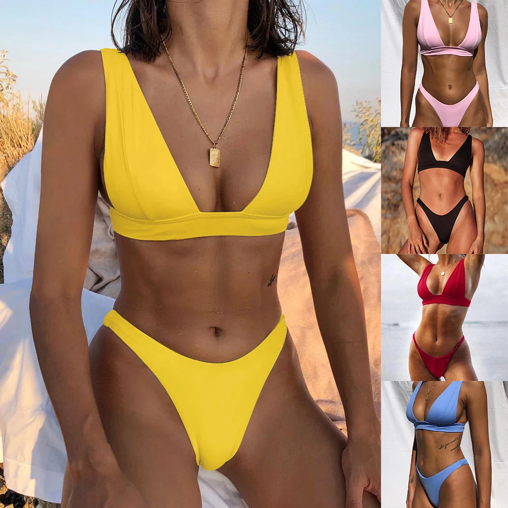 

Women's Swimsuit Sexy Bikini Solid Swimwear Push Up Feminine Bathing Suit Bikinis Brazilian Summer Beach Outing Swimming Suit