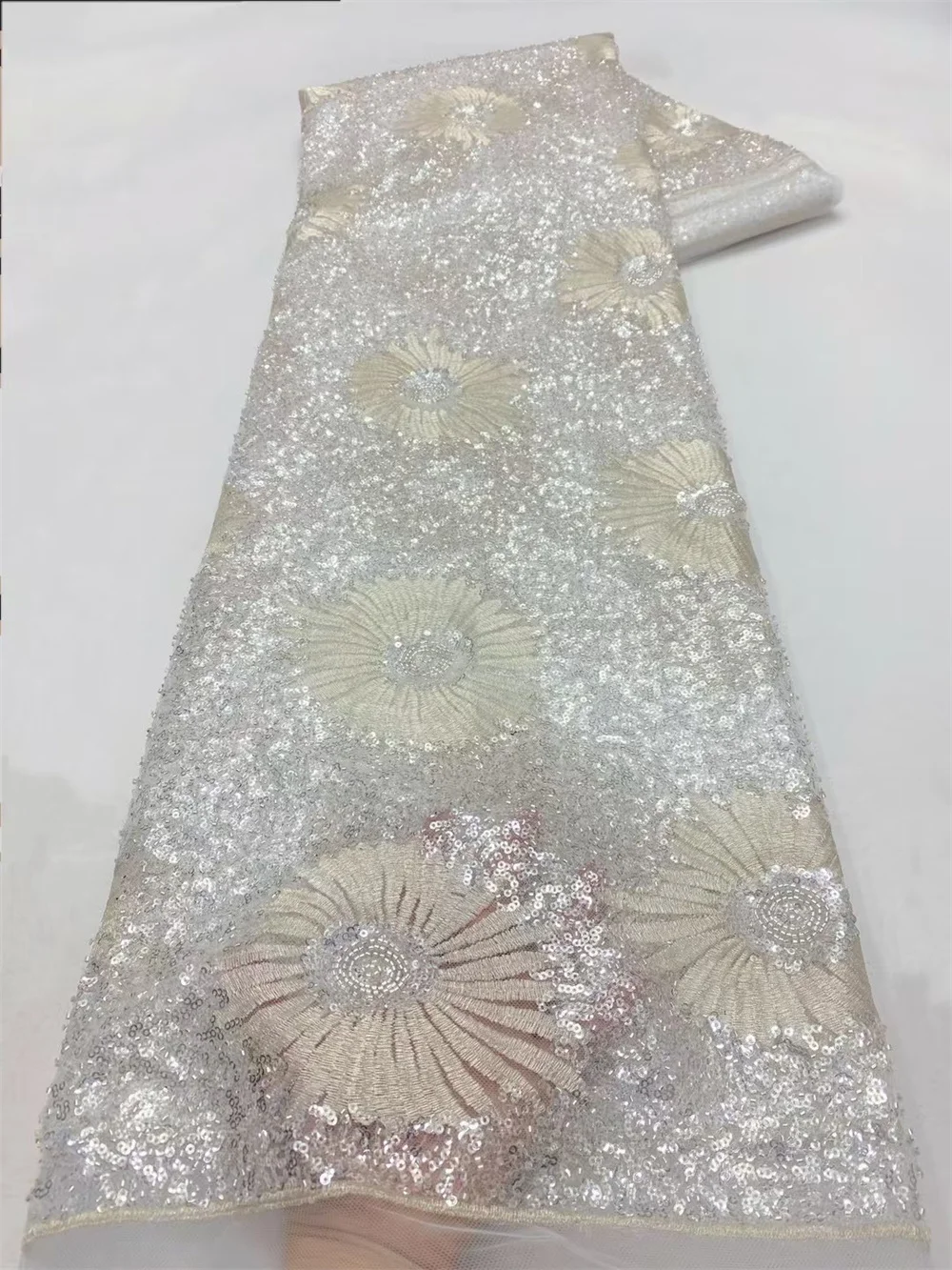 Персиковая высококачественная африканская кружевная ткань ручной работы с