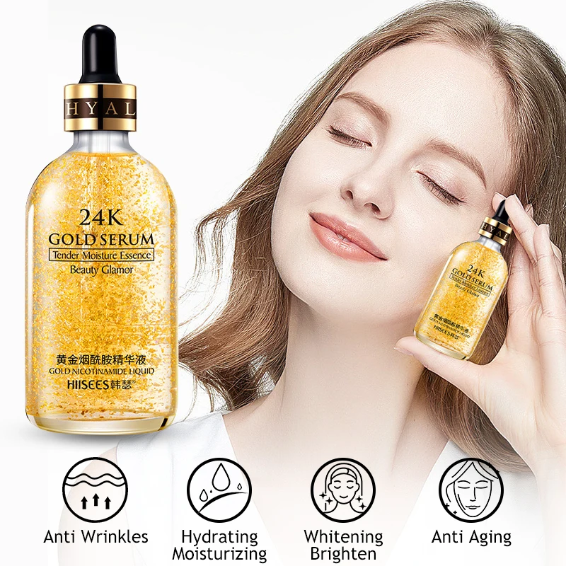 

24K Gold Face Serum Shrink Pores Brightening Skin Tone Hyaluronic Acid Moisturizing Essence Anti Wrinkle Whitening Skin Care 30g