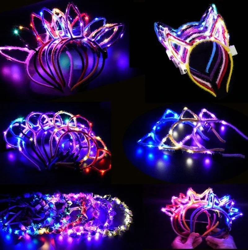 

10pcs LED Glow Rabbit Bunny Cat Ears Lights Headband Costume Decoration Props Children Adult Girl Birthday Wedding Halloween