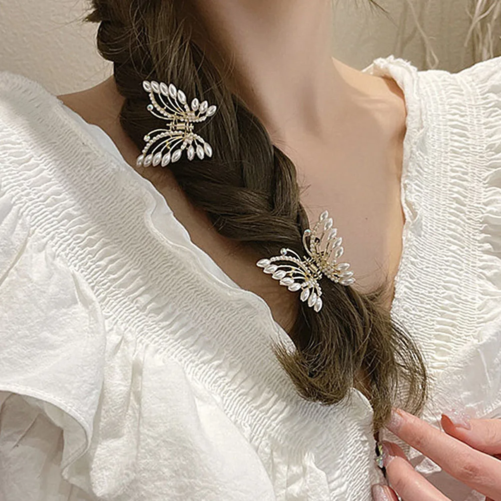 

Summer Small Rhinestone Butterfly Hair Claws Hairpin Cute Pearl Grabs Metal Hair Clip For Women Sweet Accessories