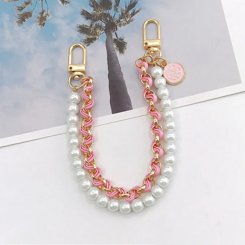 

Short Double Layer Bag Chain Purse Belt New Exquisite DIY Mobile Phone Lanyard Bag Handle Imitation Pearl Chain For Handbag