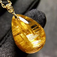 natural gold rutilated quartz pendant necklace 20 814 89mm brazil water drop rutilated quartz jewelry women brazil aaaaaaa