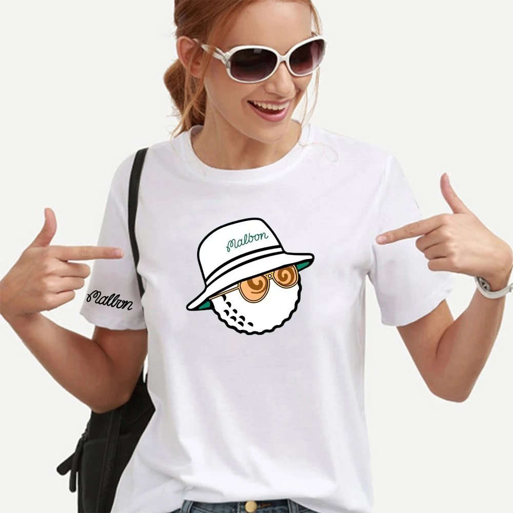 Summer Cotton Golf Top Malbon Golf T-shirt Men's and Women's Golf Barrel Hat Short Sleeve Fashion Couple Loose Golf Clothing