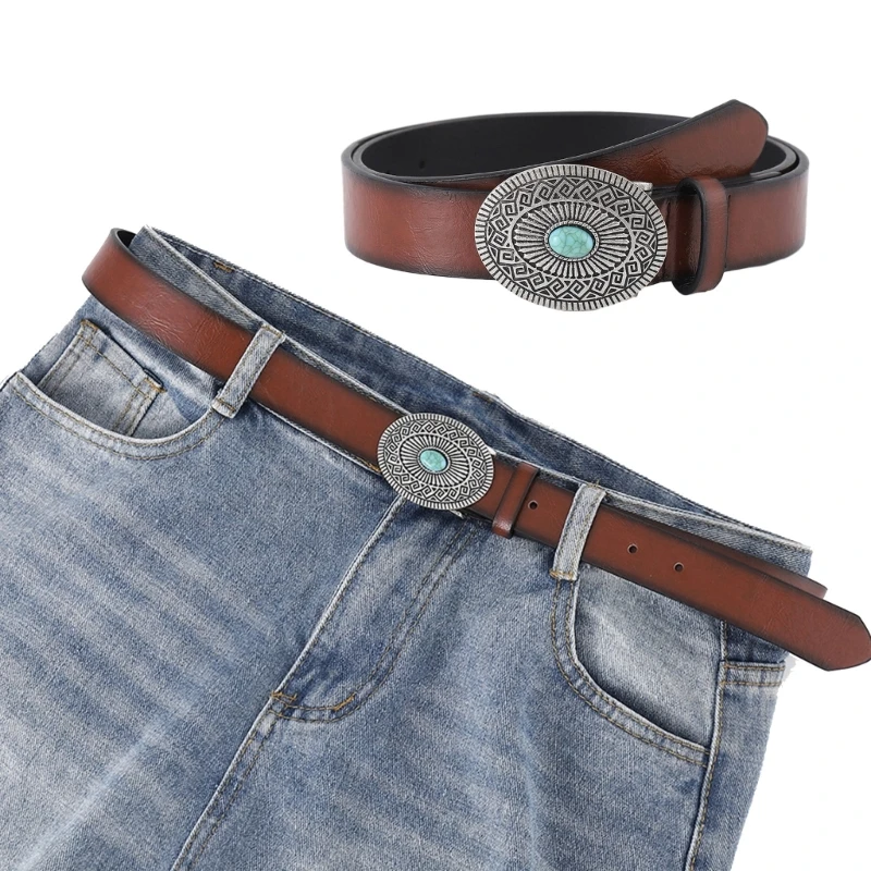 

Exaggerated Teens Turquoise Buckle Belt Eye-catching Adjustable Waist Straps