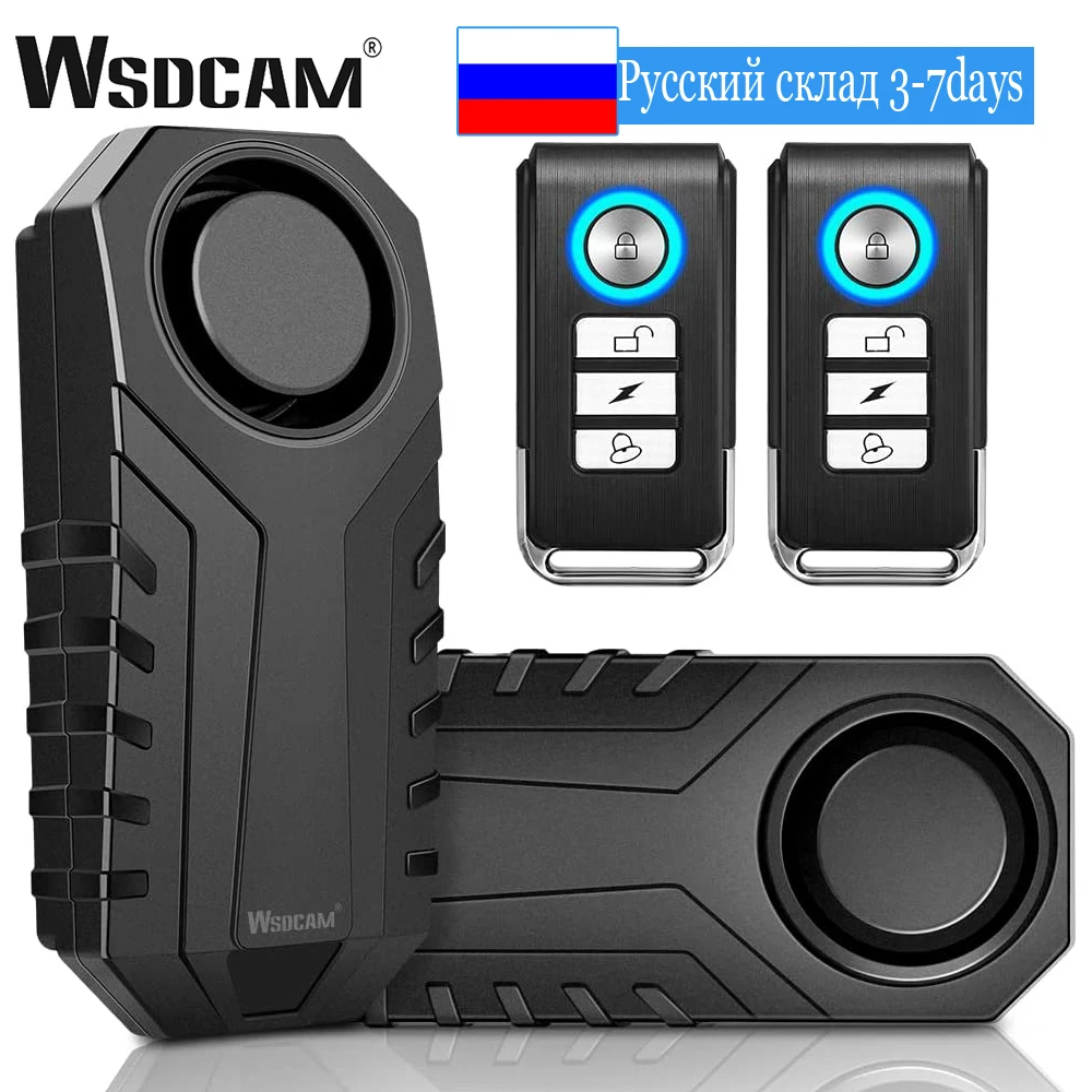 

Wsdcam 113dB Bike Alarm Wireless Vibration Motion Sensor Anti-Theft Waterproof Motorcycle Burglar Alarm with Remote 2 Pack