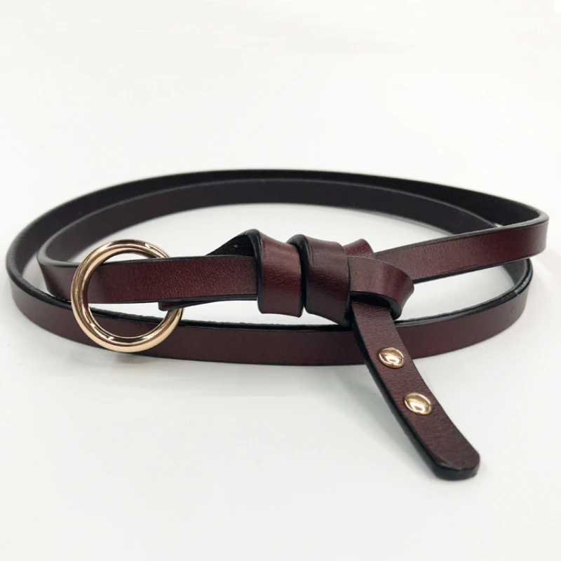Women's Belt Leather Fine Knotted Belt Pure Cow Leather with Dress Decoration Casual Fashion Round Buckle Designer Belt