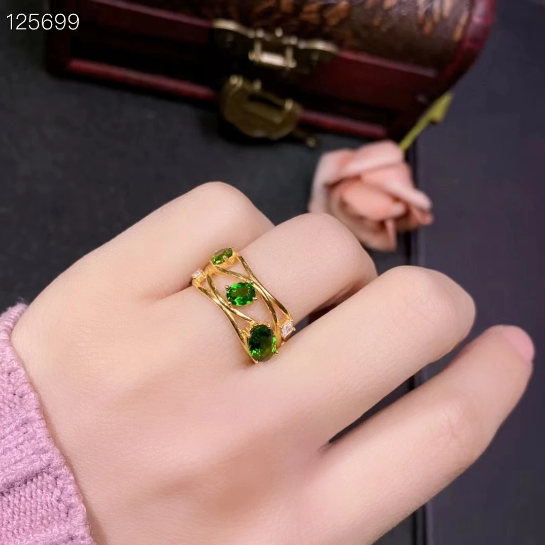 Всего 925 ct натуральный хром V VS класс диопсида серебряное кольцо для повседневной