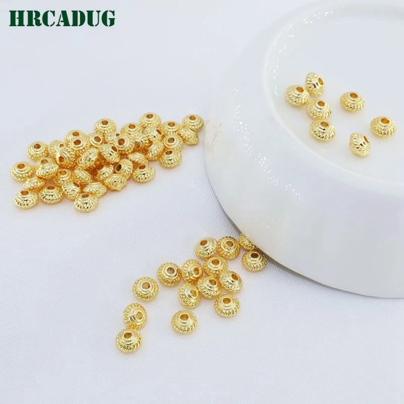 5mm*3.2mm Wheel Bead DIY Accessories 18K Gold Plated Round Texture Spacer Beads For Bracelet Jewelry Materials Beads Separators