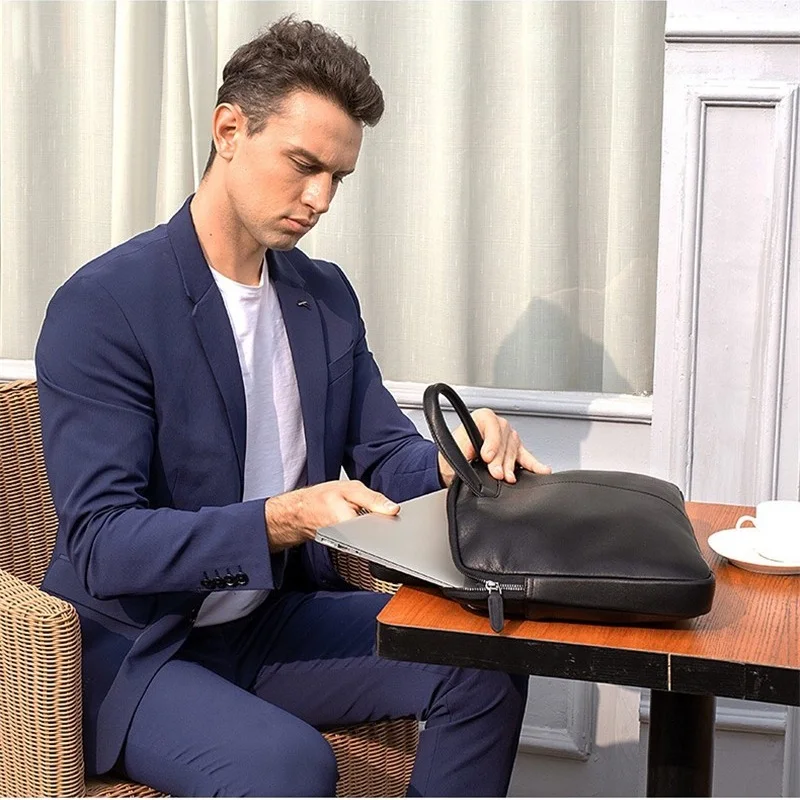 High Quality Men's Genuine Leather Briefcase For Male Business Laptop Bags Office New Women's Handbags Documents Portfolio Bag