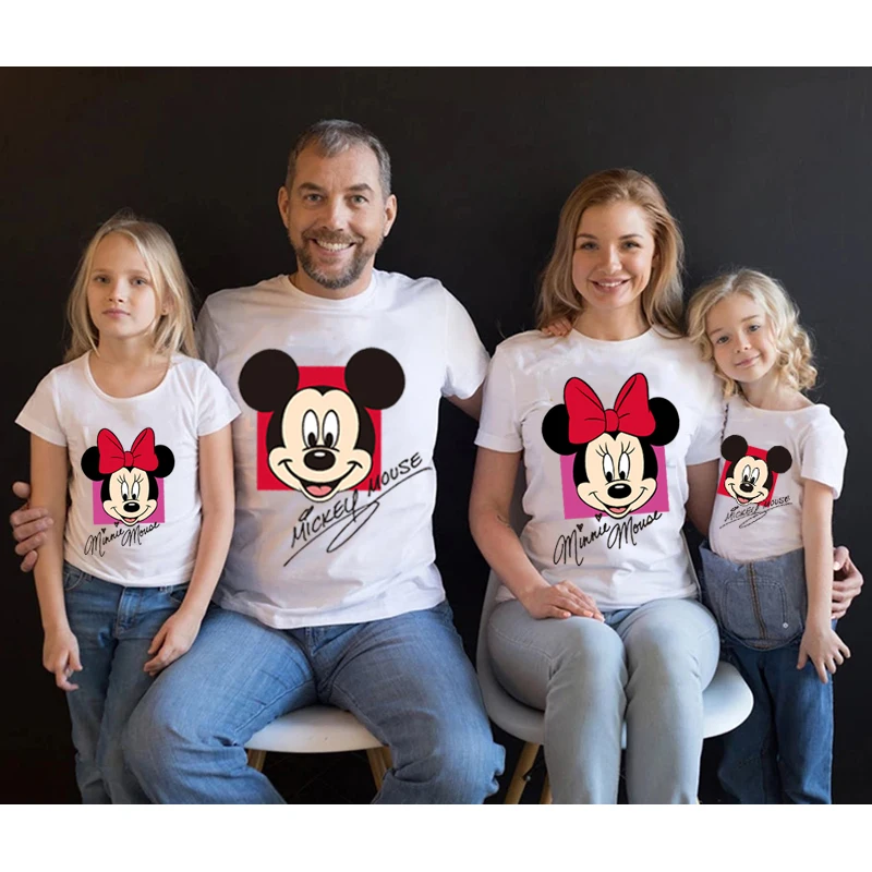 

Disney Mickey Mouse New Family Matching T Shirt Mickey and Minnie Mouse Head Cartoon Pattern Dad Son Mom Daughter Cute T-shirts