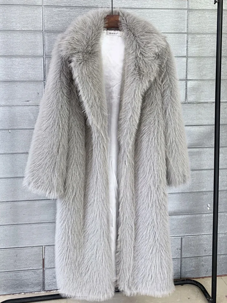 Women Elegant Winter Plush Faux Fur Overcoat Female Casual Loose Coat Jackets 2022 New Lapel Full Sleeve Fashion Coat