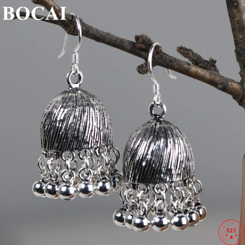 

BOCAI S925 Sterling Silver Ear Drop Fashion Long Tassel Pure Argentum Beads Earrings for Women And Valentine's Day Gift