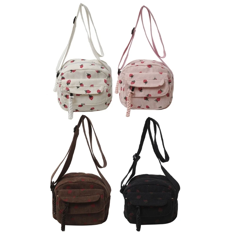 Японская вельветовая сумка через плечо Harajuku с милым клубничным узором