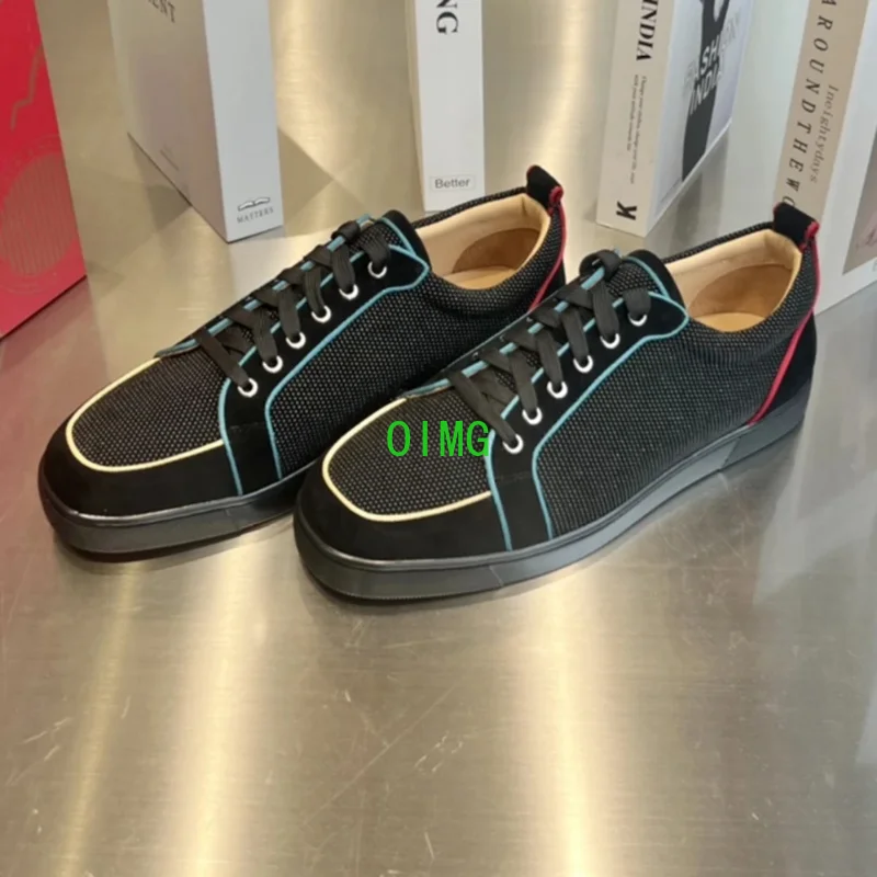 

Top High Quality Red Sole Womens Trendy Casual Shoes Luxury Mens Real Leather Shoes 35-48 Designr Studded Rock Tide Shoes