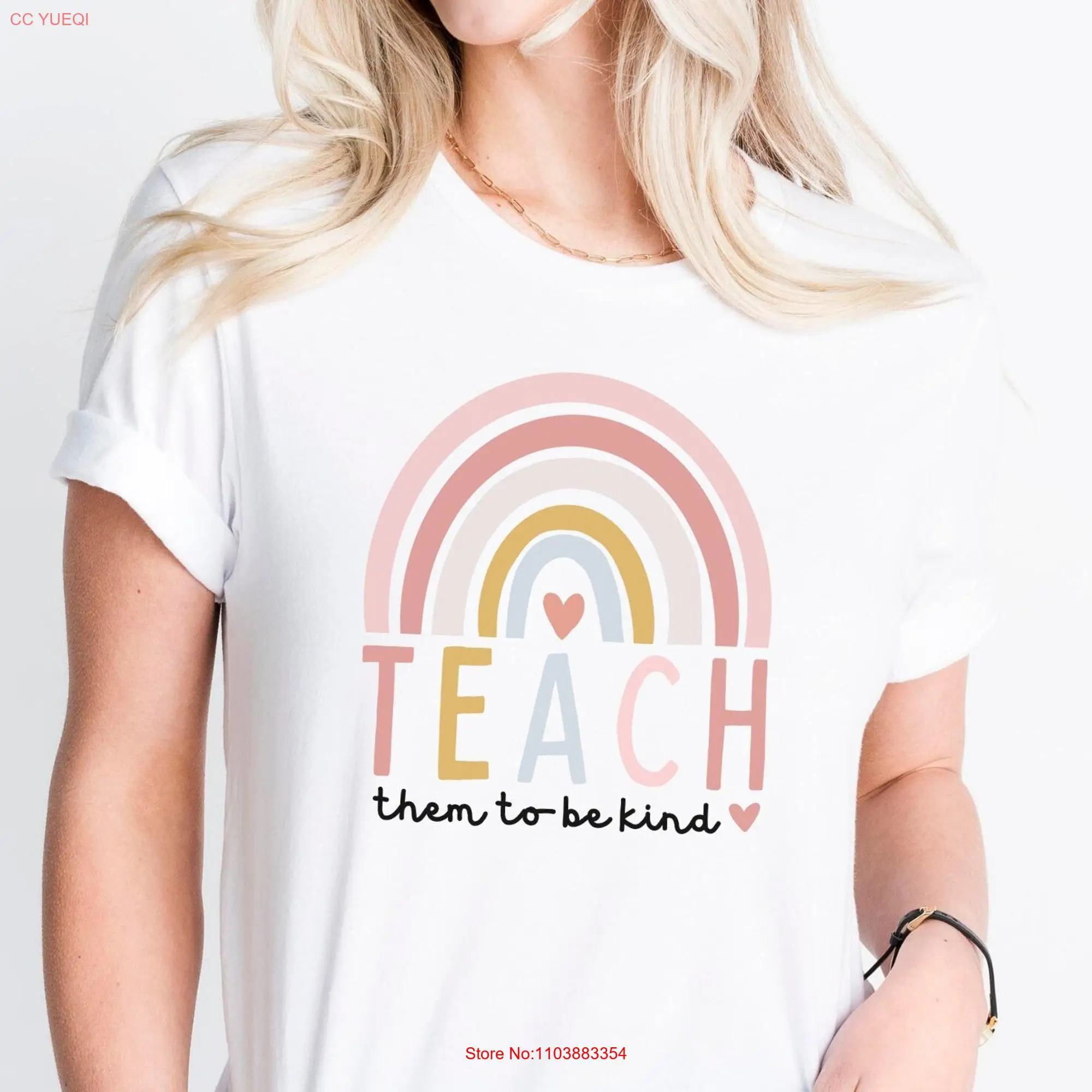 Учите их быть добрым футболка учительница школы милая Радужная доброта длинные
