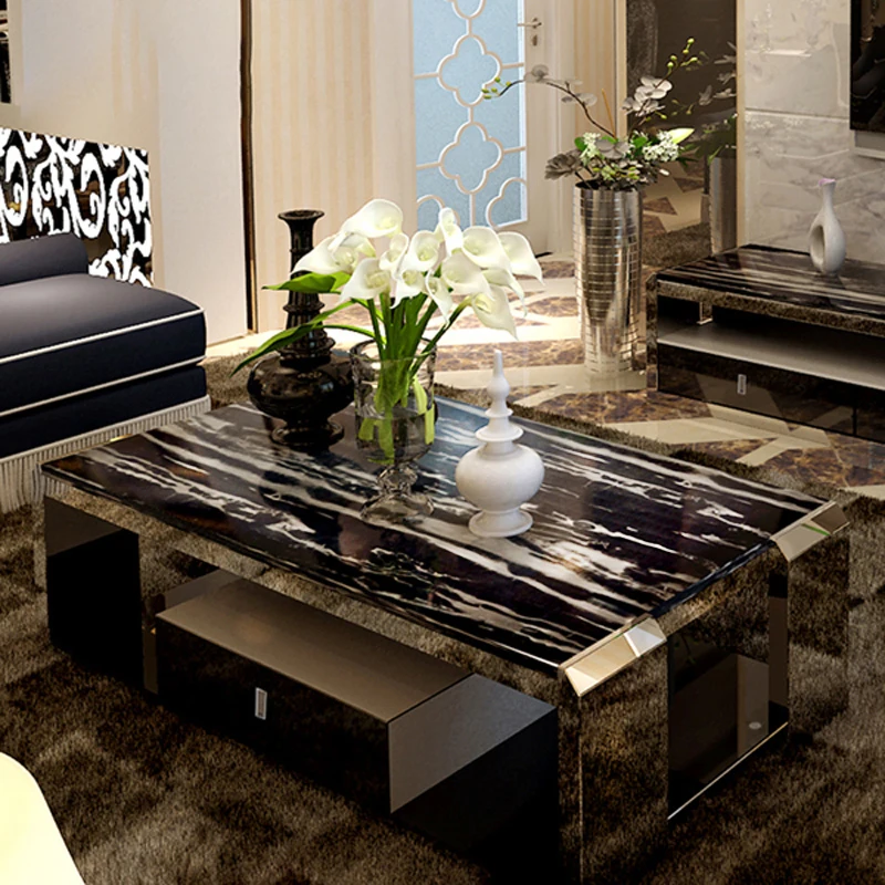 

Stainless Steel Coffee Table TV Cabinet Combination Set Modern Simplicity Marble Coffee Table Set