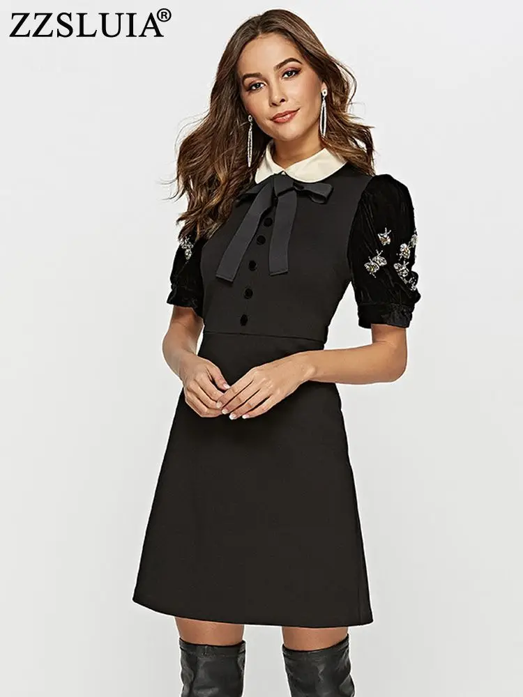 Женское бархатное платье с воротником Питер Пэн | Женская одежда