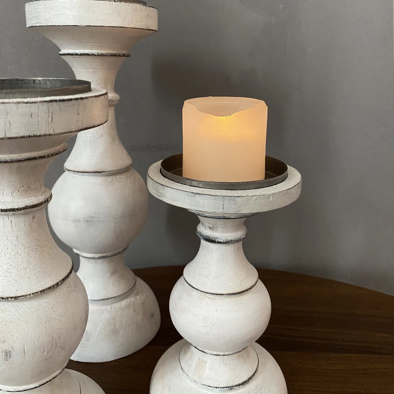 Набор из 3 свечных подсвечников для стола из дерева в ретро-стиле для домашнего декора в европейском стиле, стойка для свечей в ностальгическом стиле фотопроп.