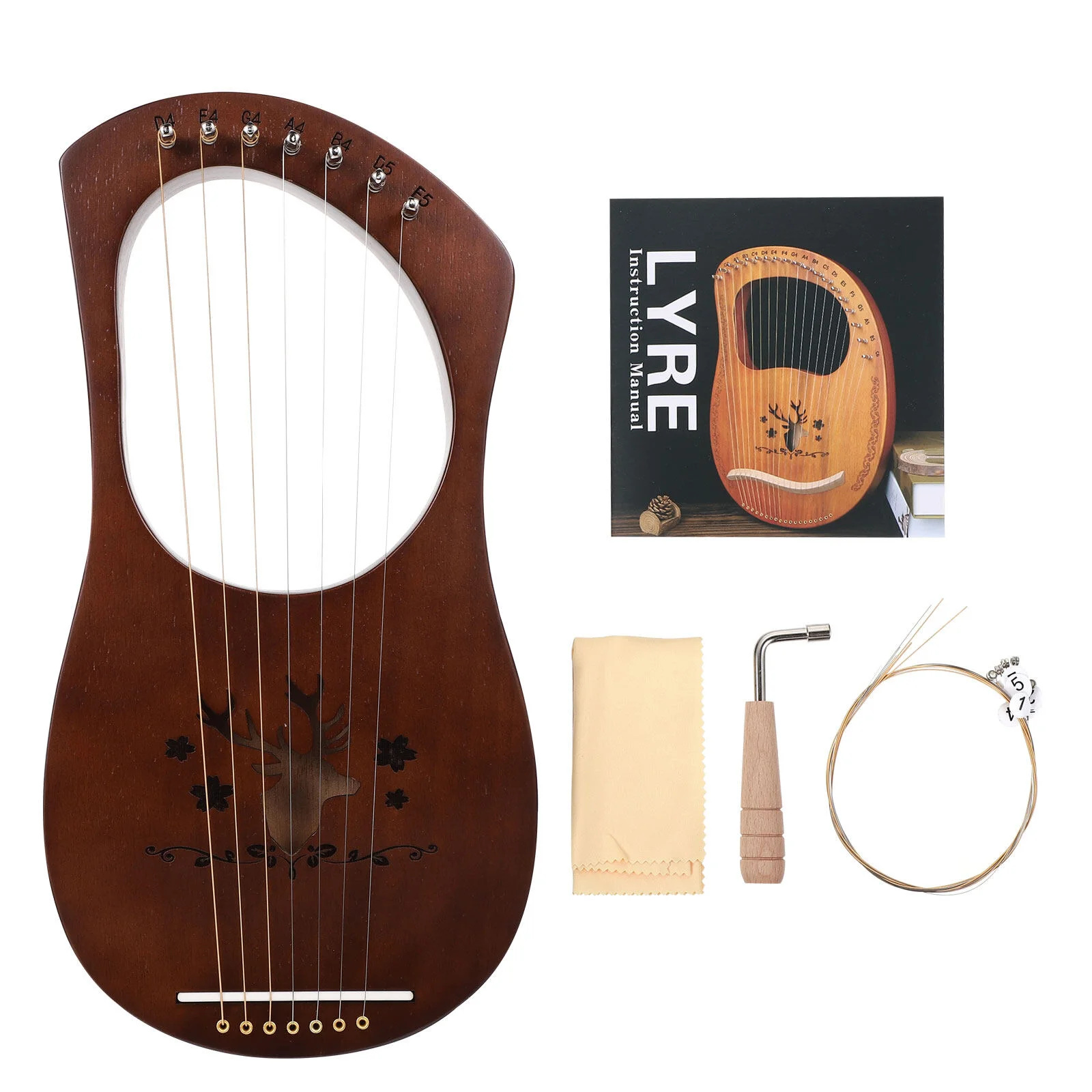 

1 Набор 7 металлических струн Lyre Harp деревянное седло музыкальный инструмент Lyre Harp с инструментом для настройки для начинающих любителей инструментов