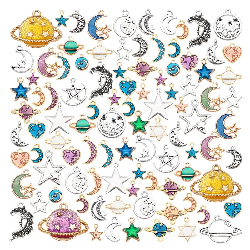 

Julie Wang 30PCS Enamel Alloy Star Moon Planet Charms Random Mixed Pendants Jewelry Making Necklace Accessory