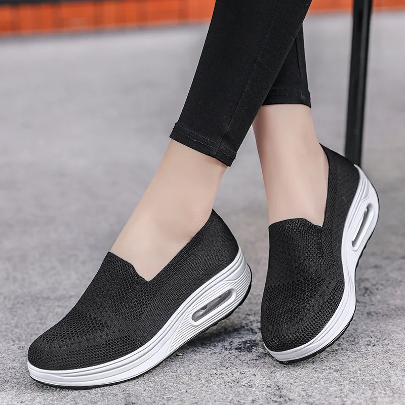 

Summer New Classic Women Thick Soles Air Cushion Sports Flying Mesh Breathable Casual Ladies Shoes Heightening Platform Sneakers