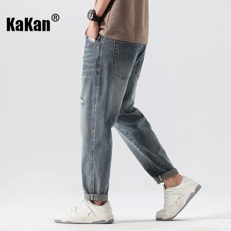 Kakan - Casual Loose Blue Jeans From Europe and The United States, New Micro Span Junior Jeans for Spring and Summer Men's30111