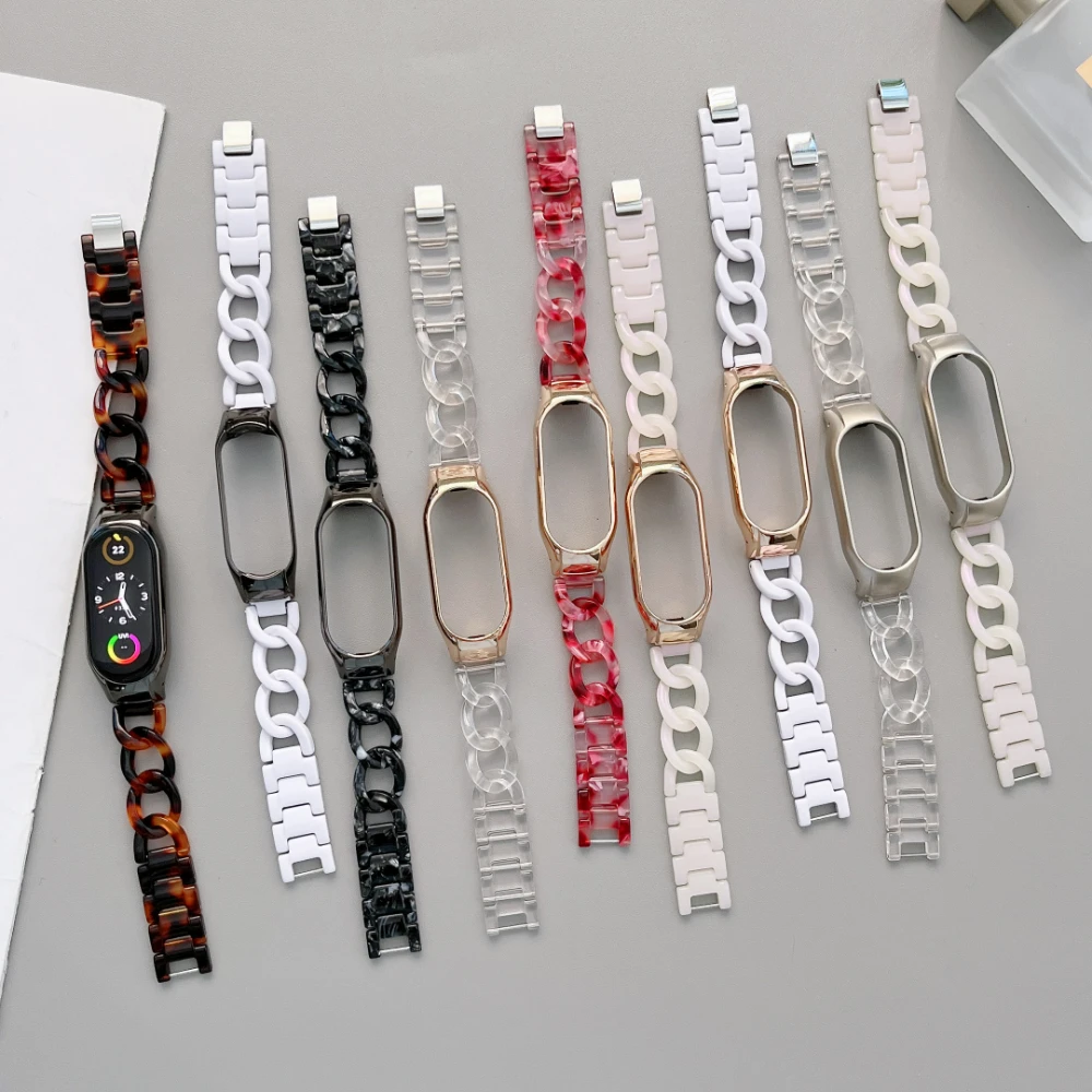 Resin Strap For Xiaomi Mi Band 7 6 5 4 3 Single Row Denim Bracelet Correa For Mi Band 6 5 4 3 Replacement Wristband Accessories