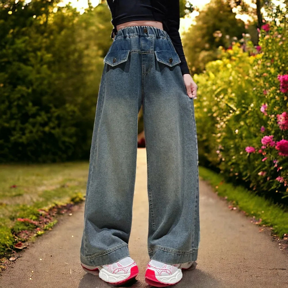 Осенние джинсы-карго для маленьких девочек свободные брюки детские мешковатые