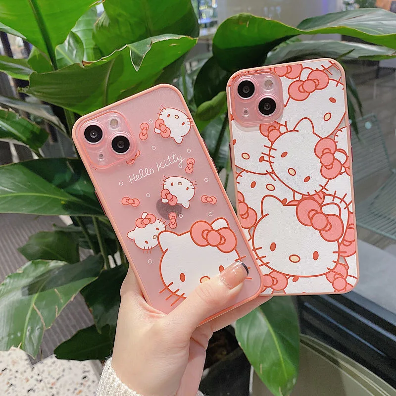 

Hello Kitty Cartoon Kawaii Hard Phone Cases For IPhone 13 12 11 Pro Max Mini XR XS MAX 8 X 7 SE 2022 Transparent Drop Case