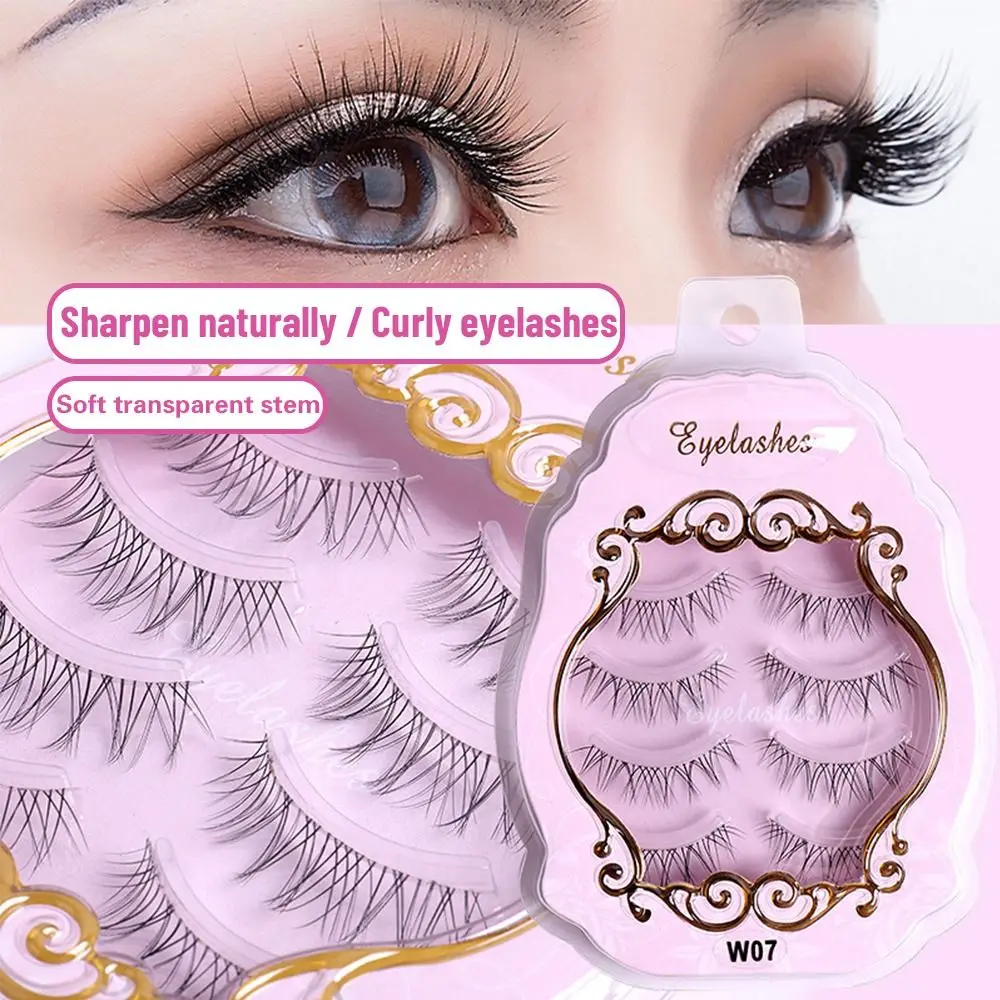 

4Pairs Natural False Eyelashes Little Devil Cos Manga Eyelashes Lash Extension Fairy Cross Big Eyes Wispy Clear Band Fake Lashes