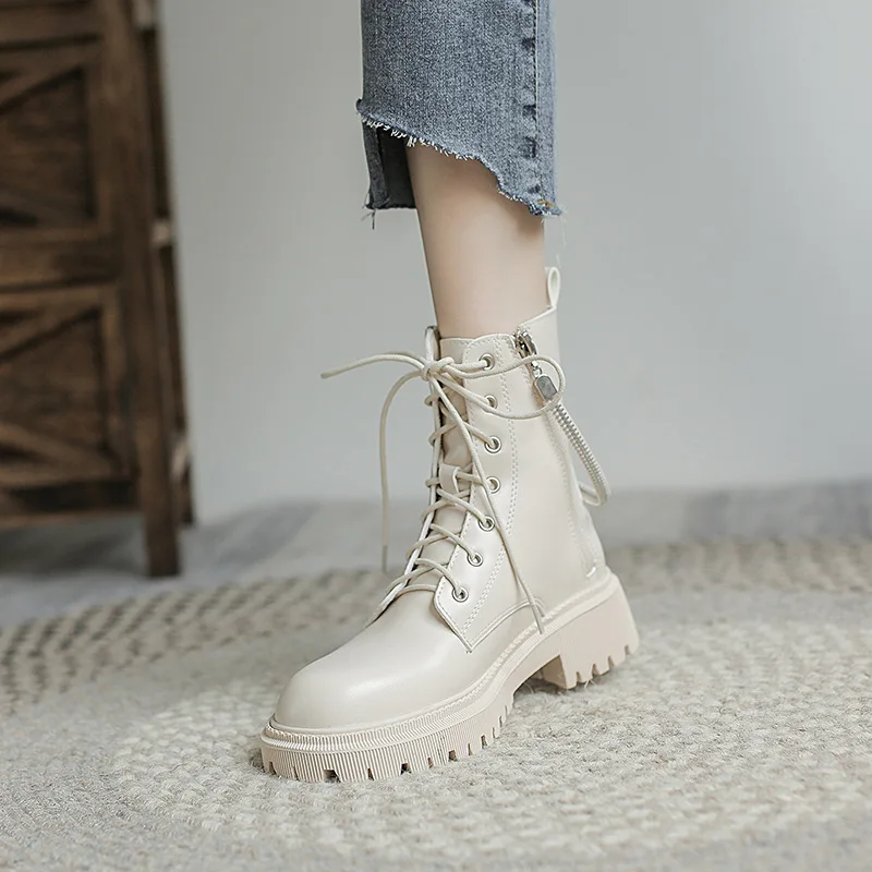 

Women's Thick-soled Double Zipper Handsome Short Boots Women's Autumn and Winter Thick Heel Boots Winter Snow Boot Womenboot