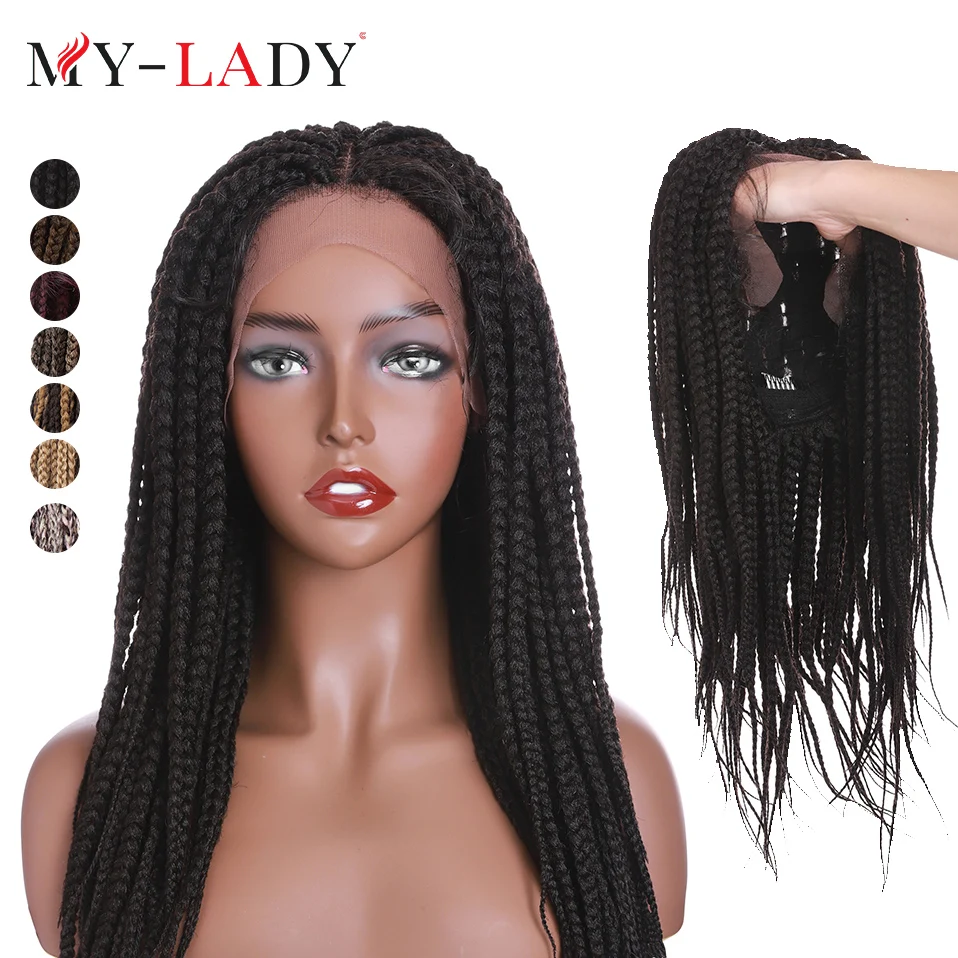 My-Lady Synthetic 25inch Lace Front Wig Frontal Braided Wigs With Baby Hair Brazilian For Afro Female People Box Braid Wig