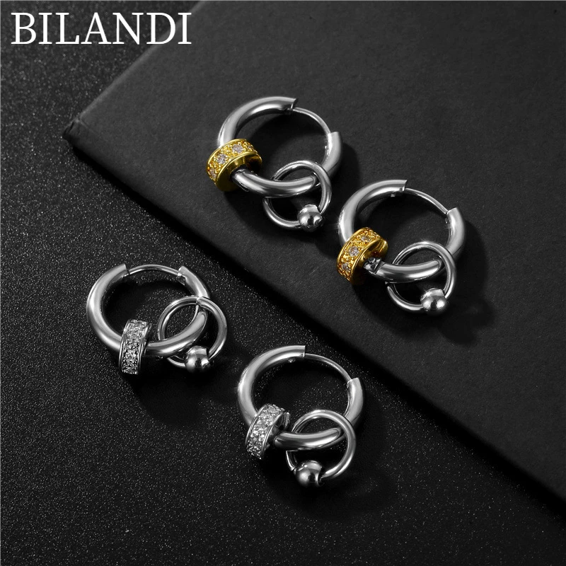

Bilandi Modern Jewelry Titanium Steel Earrings Popular Design High Quality Shiny Crystal Round Circle Earrings For Women Gifts