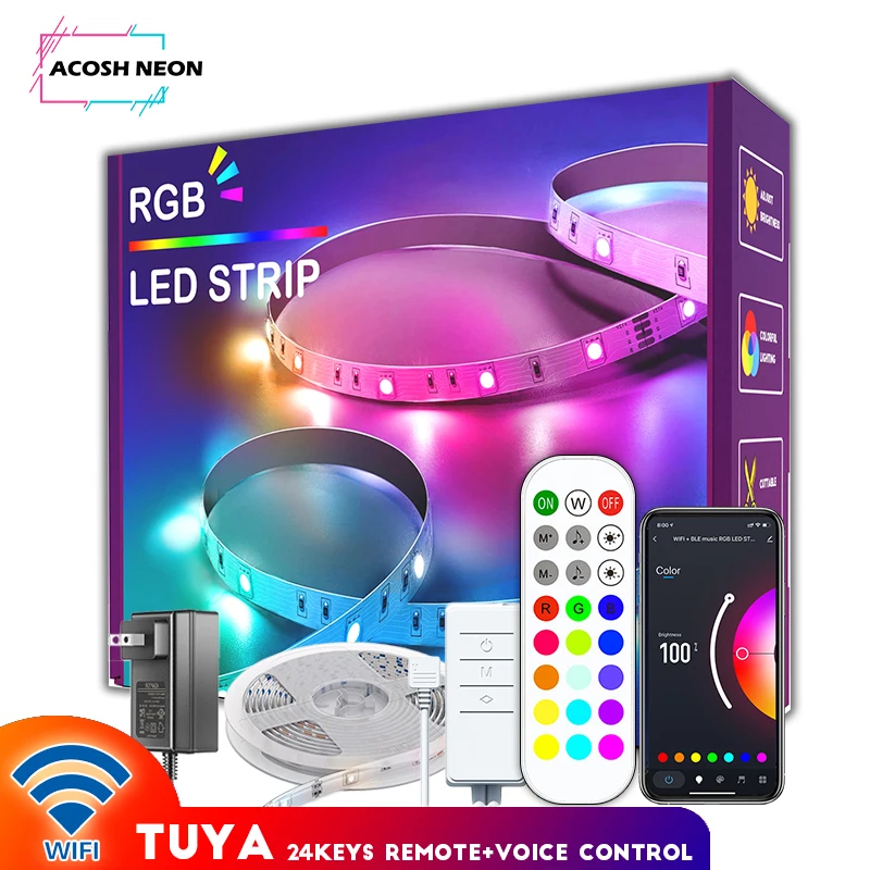 WIFI LED Strip Lights 20M,18/30/60 LEDs/M RGB LED Lights Color Changing Lighting Flexible LED Night Lamp for Home Room Decor