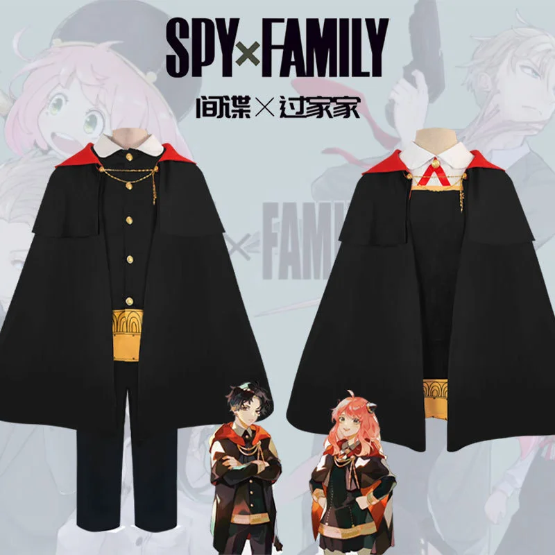 

Anime Spy X Family Anya Forger Damian Desmond Cosplay Costumes Black Dress Pants Cloak Imperial Scholar School Uniform Cape