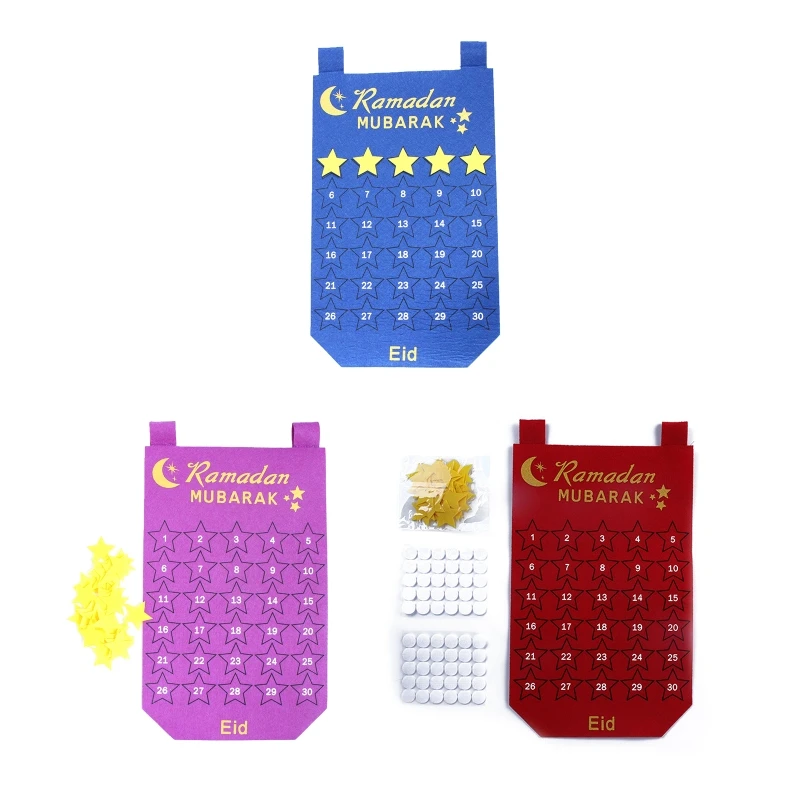 

Eid Mubarak Advent Calendar 30 Days Countdown Calendars Wall Hanging Ornament for Muslim Party Decoration Supplies DIY Felt