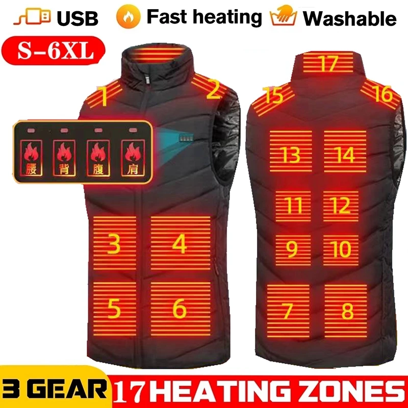 

17 PCS Heated vest Jacket Fashion Men Women Coat Intelligent USB Electric Heating Thermal Warm Clothes Winter Heated Vest