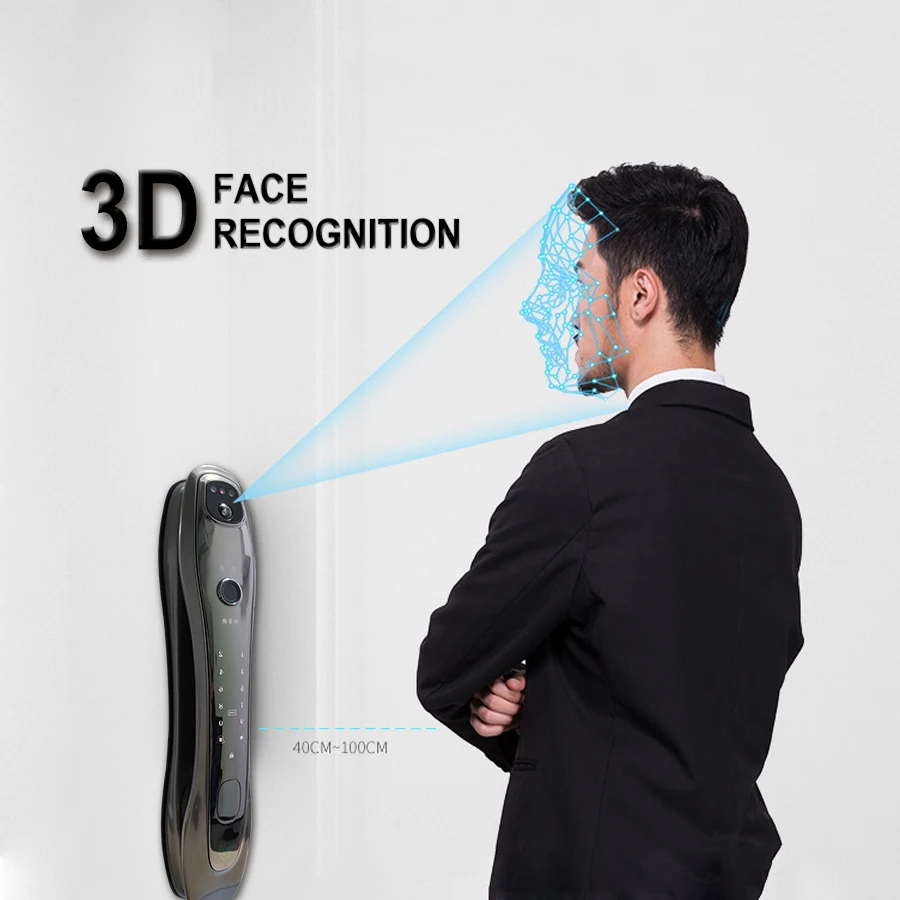 

Commercial Wifi Biometric Facial Recognition Fingerprint Digital Card Safe Face Id Door Smart Lock with Camera Eye Scanner Key