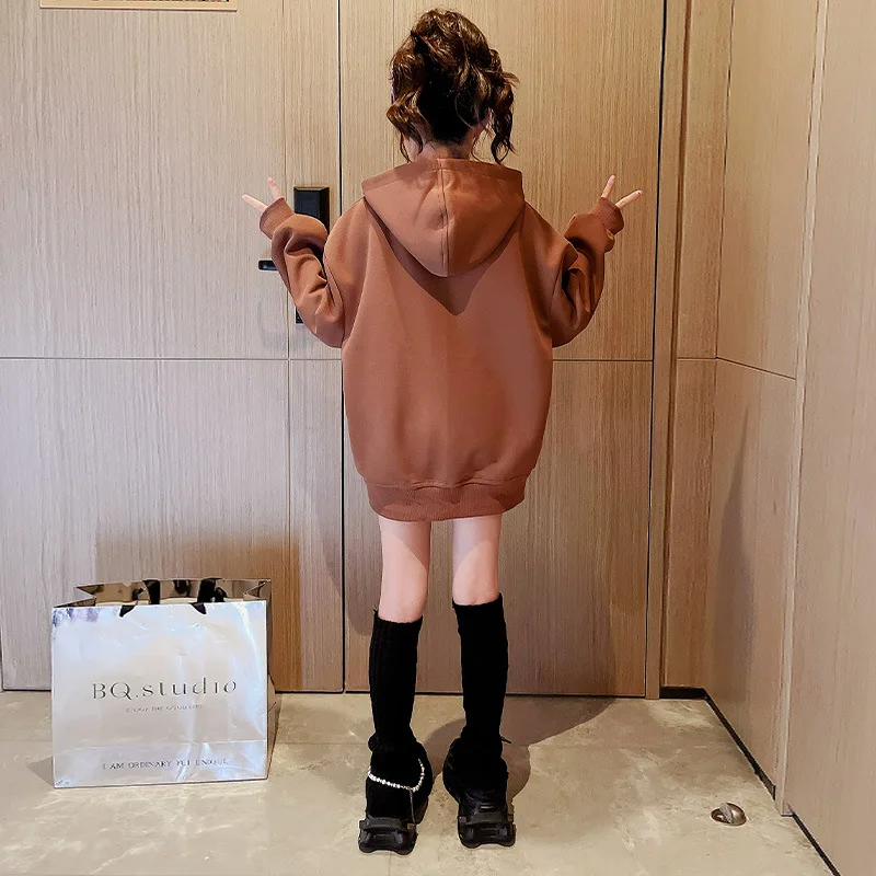 

Весенне-осенние модные повседневные длинные толстовки, детская одежда для девочек, большие Топы с буквенным принтом, одежда для подростков, свободные свитшоты