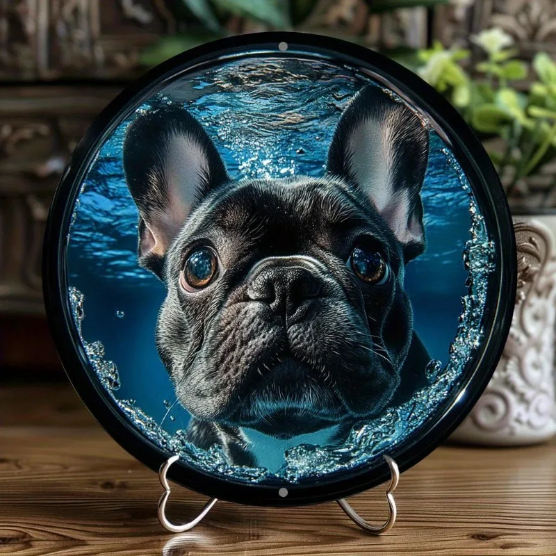 Алюминиевый настенный рисунок с французским бульдогом круглый металлический