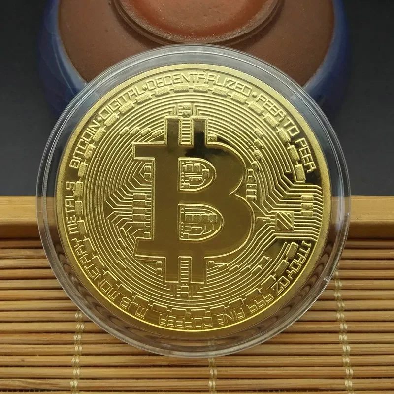 

Биткоин художественная коллекция Позолоченные физические биткоины Биткоин BTC с чехлом подарок физические металлические антикварные Имита...