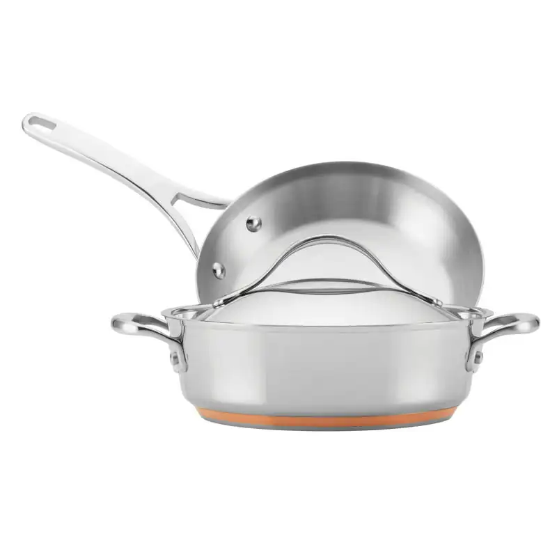 

Nouvelle Copper Stainless Steel Sauteuse and Frying Pan Set, 3-Piece, Silver Home Cookware