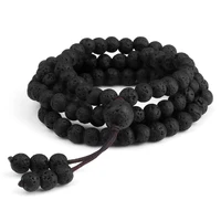 6mm black natural lava stone bracelet meditation prayer yoga 108 mala beads necklace for women men charm bracelets jewelry gift